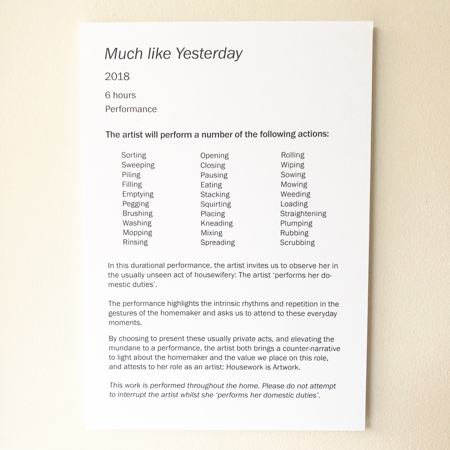 A label explains the artist's daily tasks.